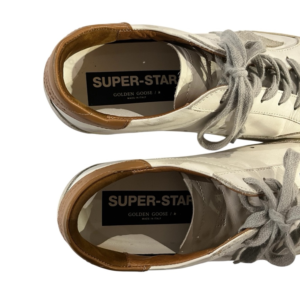 Golden Goose White Leather Sneakers with Gray Star and Tan Heel - Picture 7 of 7